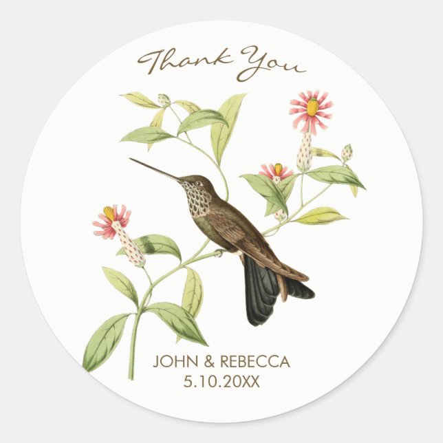 Hummingbird thank you favor bridal shower sticker (Front)