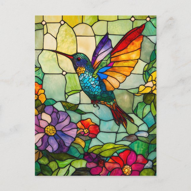 Hummingbird Tiffany-Style Window Holiday Postcard (Front)