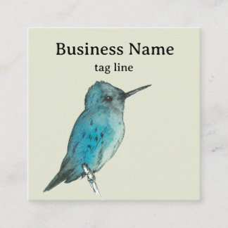 Hummingbird Tree Branch Blue Watercolor Square Business Card