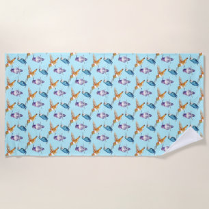 Hummingbird Trio with Aqua Background Beach Towel