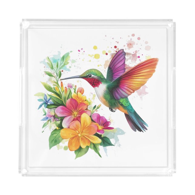 Hummingbird Tropical Flowers Acrylic Tray (Front)