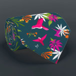Hummingbird Tropical Flowers and Palms Wedding Neck Tie<br><div class="desc">Hummingbird Tropical Flowers and Palms Wedding neck tie. Beautiful deep teal blue tie printed with pink and purple Hummingbirds. With tropical palms and flowers. Ideal for the beach or tropical wedding. Other colours available.</div>