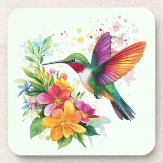 Hummingbird Tropical Flowers Beverage Coaster