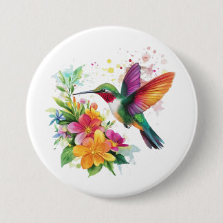 Hummingbird Tropical Flowers Button