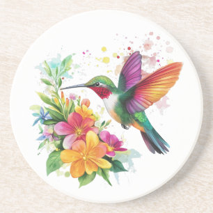 Hummingbird Tropical Flowers Coaster