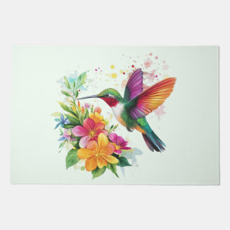 Hummingbird Tropical Flowers Doormat