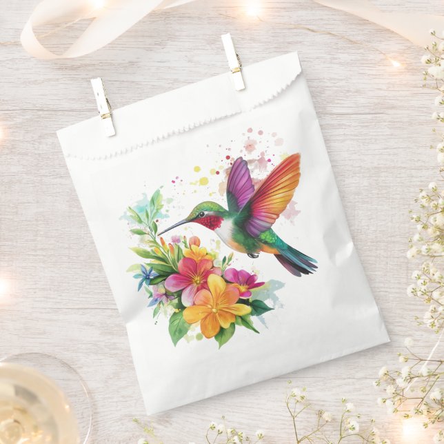 Hummingbird Tropical Flowers Favor Bag (Clipped)