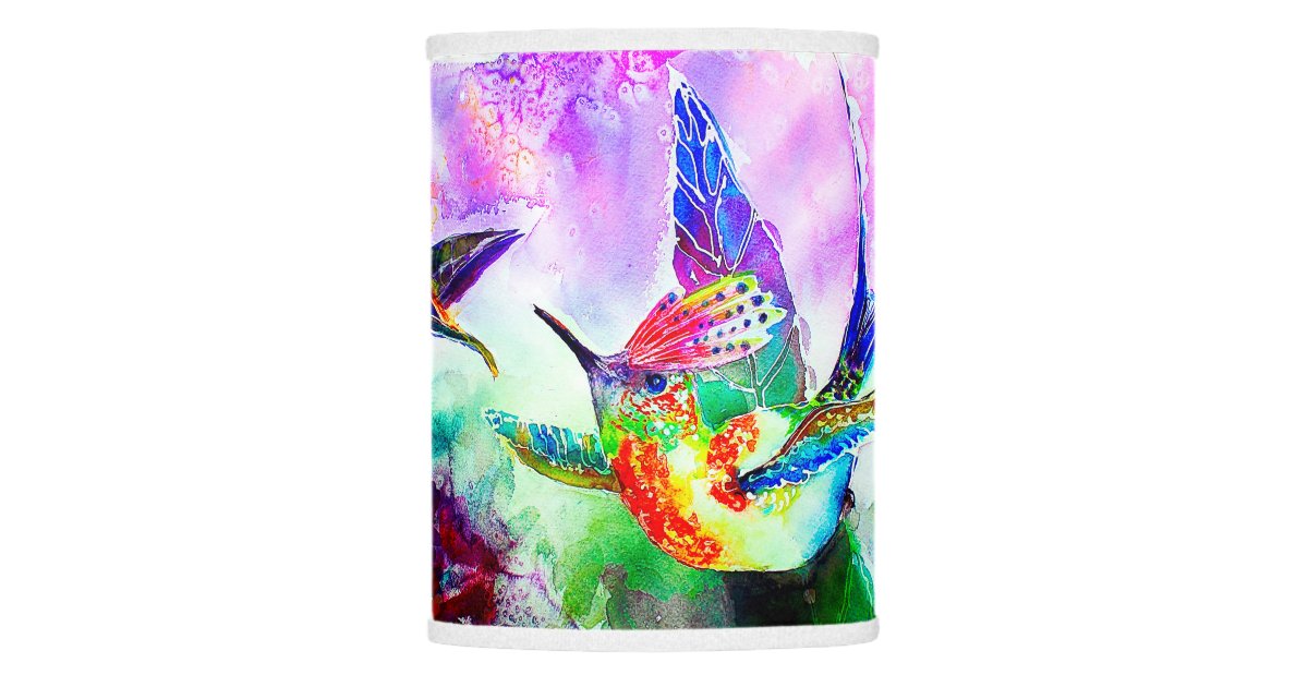Hummingbird Tropical Flowers In Pink And Green Lamp Shade
