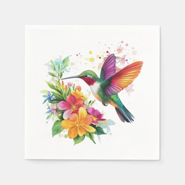 Hummingbird Tropical Flowers Napkins (Front)