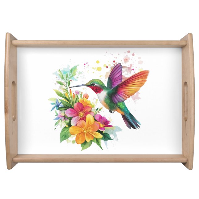 Hummingbird Tropical Flowers Serving Tray (Front)