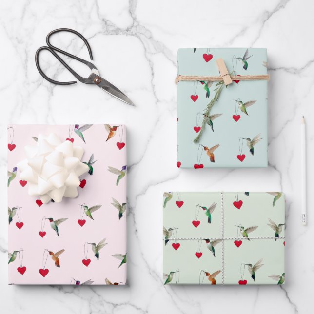 Hummingbird Valentine's Wrapping Paper Sheets (Front)