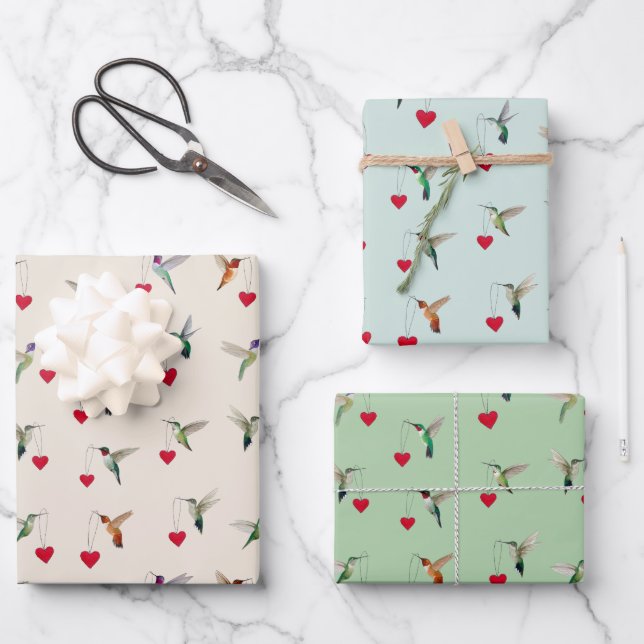 Hummingbird Valentine's Wrapping Paper Sheets (Front)