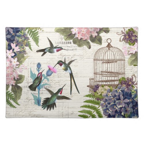 Hummingbird Vintage Birdcage Floral Cloth Placemat