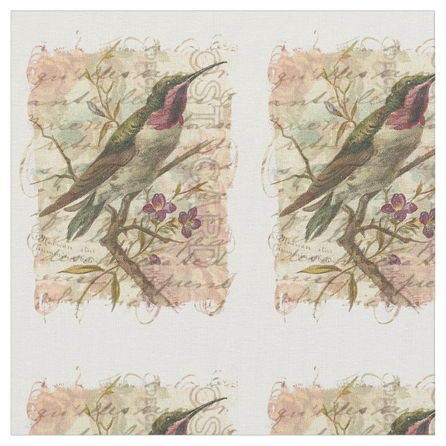 Hummingbird Vintage Collage Fabric (Close Up)