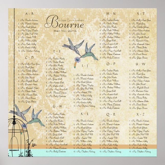 Hummingbird Vintage Love Birds Seating Charts (Front)