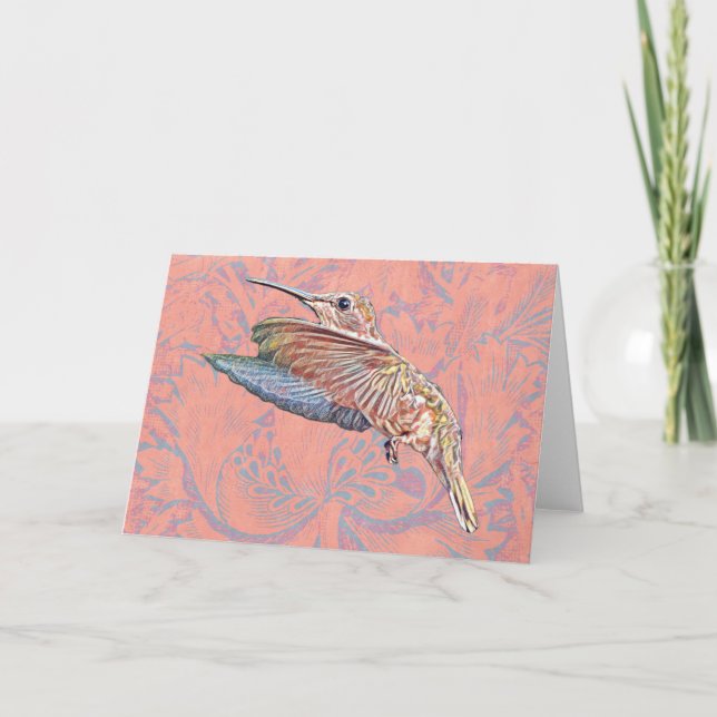 Hummingbird Vintage Style Art Note Card (Front)