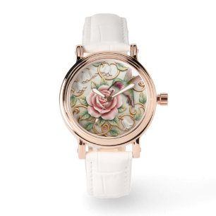 Hummingbird Vintage Victorian Pink Rose Floral Watch