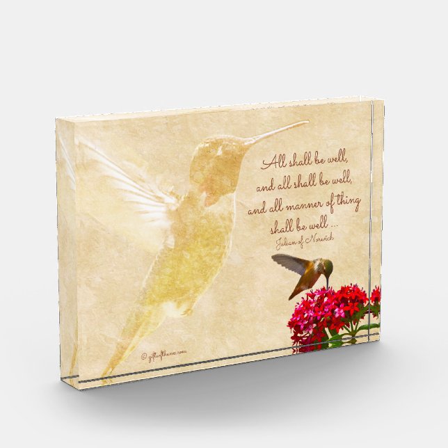Hummingbird w/Julian of Norwich Acrylic Block (Left)