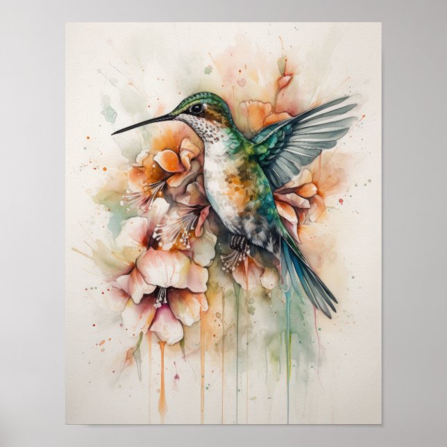 Hummingbird Watercolor Art Print Poster (Front)