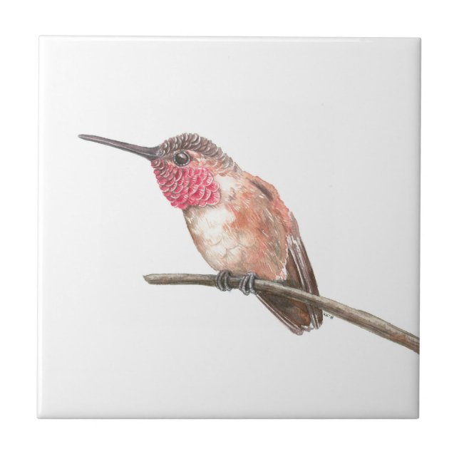 Hummingbird watercolor ceramic tile (Front)