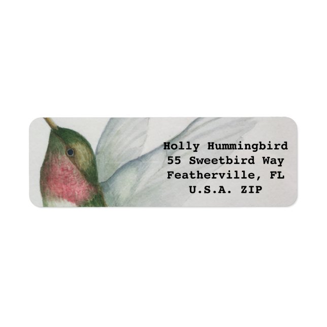 Hummingbird Watercolor Elegant Wings Label (Front)