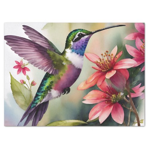 Hummingbird Watercolor Floral Art Tissue Paper