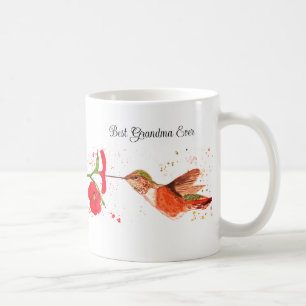 Hummingbird Watercolor Floral Grandma Nana Garden Coffee Mug