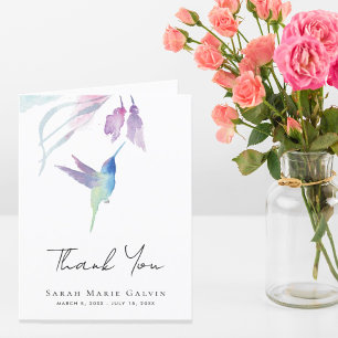 Hummingbird Watercolor Funeral Memorial Letterpress Thank You Card