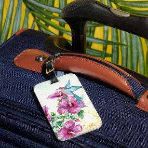 Hummingbird Watercolor Luggage Tag