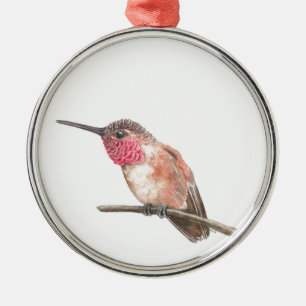 Hummingbird watercolor metal ornament