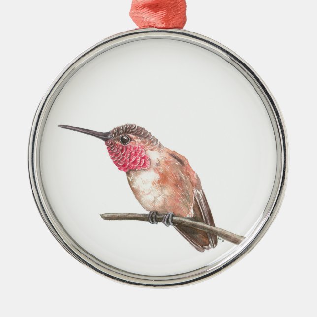 Hummingbird watercolor metal ornament (Front)