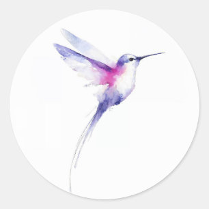 Hummingbird Watercolor Purple Pink Bird Painting Classic Round Sticker