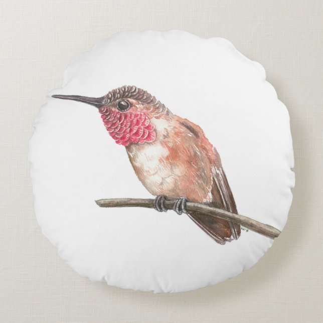 Hummingbird watercolor round pillow (Front)