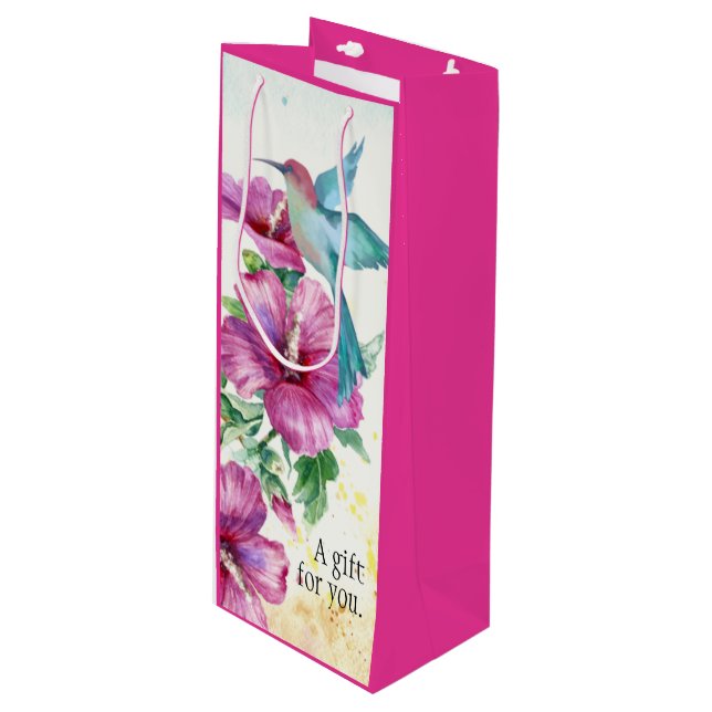 Hummingbird Watercolor Wine Gift Bag (Front Angled)