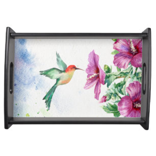 Hummingbird Watercolor Wooden Tray