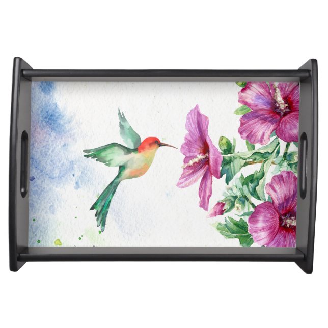 Hummingbird Watercolor Wooden Tray (Front)