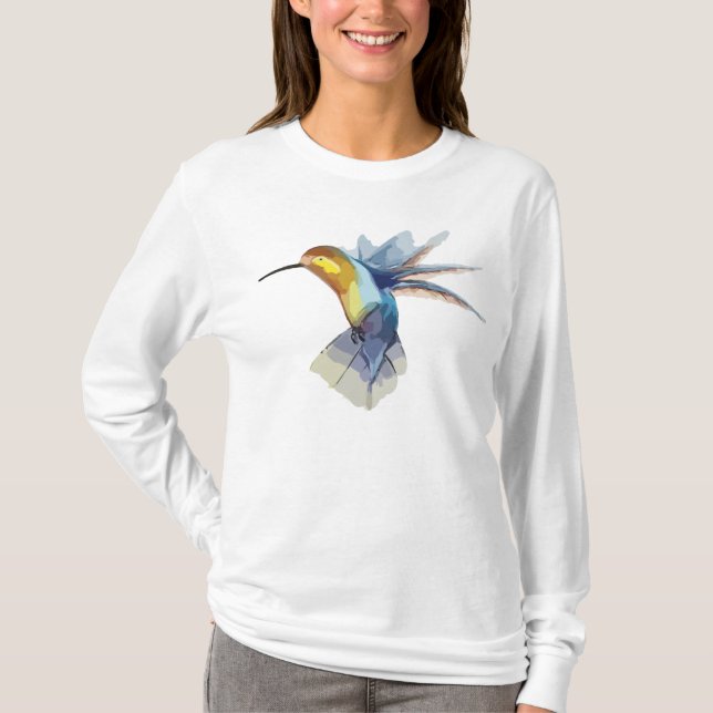 hummingbird watercolor yoga warm-up top - white (Front)