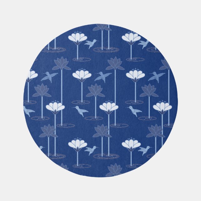 Hummingbird Waterfall Blue Outdoor Rug (Front)