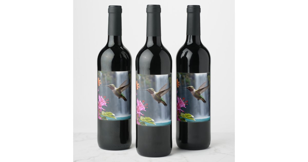 Hummingbird Waterfall Park, Wine Label | Zazzle