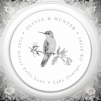 Hummingbird Wedding Couple Names Return Address Classic Round Sticker