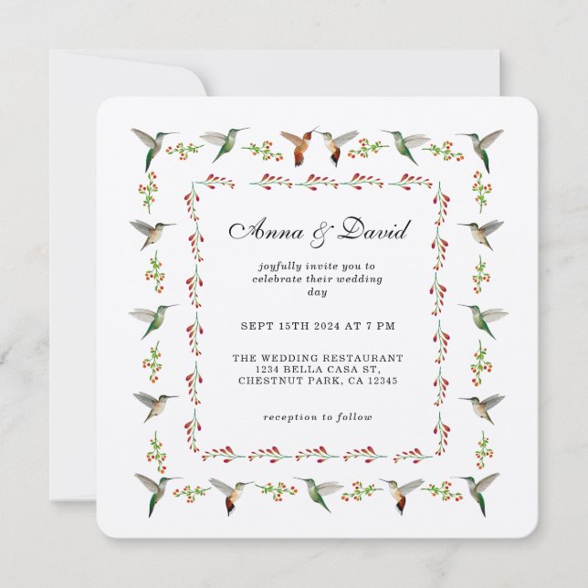Hummingbird Wedding Invitation (Front)