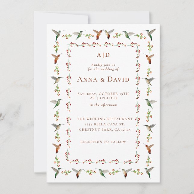 Hummingbird Wedding Invitation (Front)