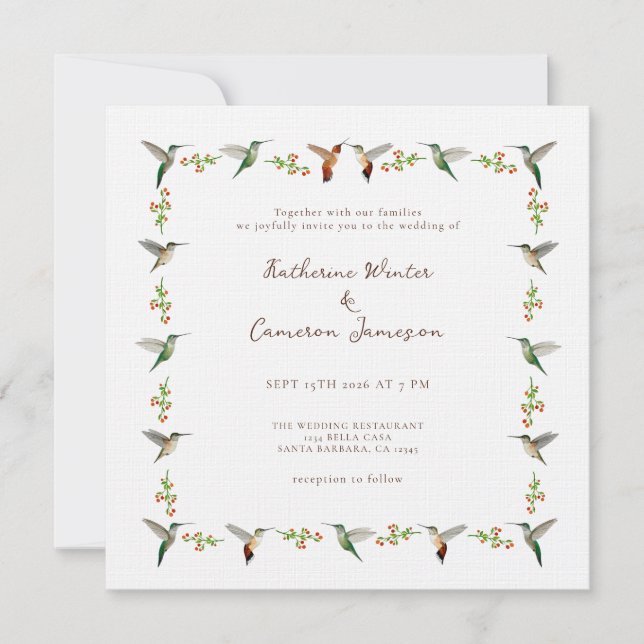 Hummingbird Wedding Invitation (Front)