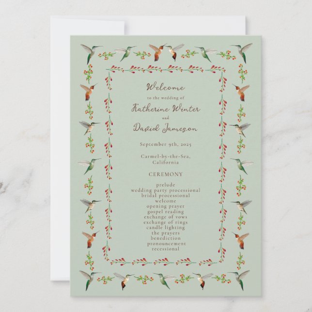 Hummingbird Wedding Program (Front)