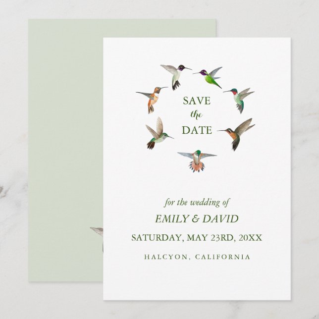 Hummingbird Wedding Save the Date Announcement (Front/Back)