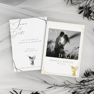 Hummingbird Wedding Save the Date Black and White Foil Invitation