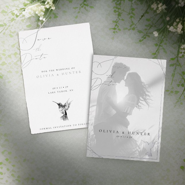 Hummingbird Wedding Save the Date Black and White Foil Invitation (Creator Uploaded)