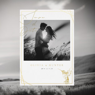 Hummingbird Wedding Save the Date Black and White Foil Invitation