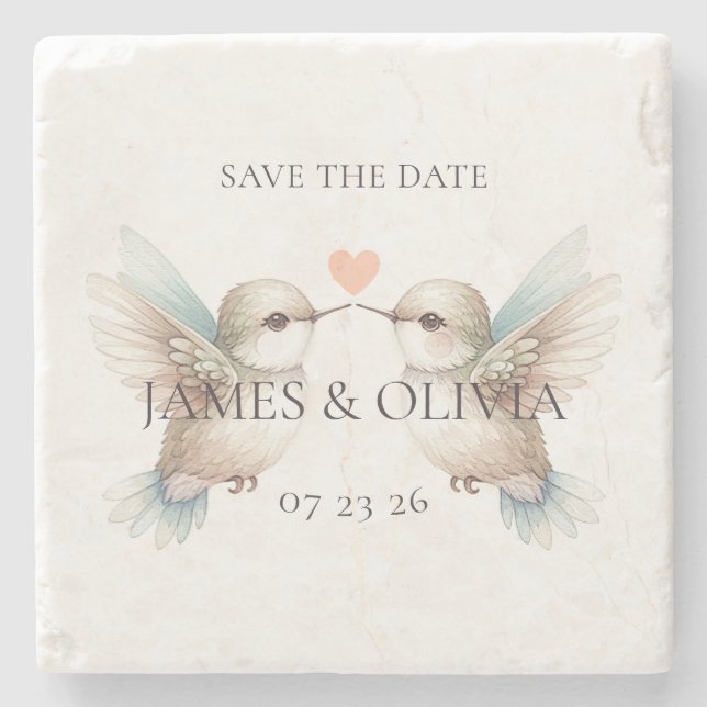 Hummingbird Wedding Save the Date Stone Coaster (Front)