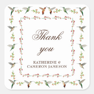 Hummingbird Wedding Thank you Square Sticker